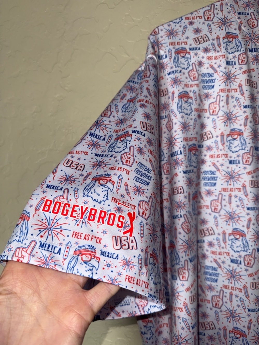 Bogey Bros 'Merica performance polo shirt all-over USA-themed print XXL - Picture 7 of 7